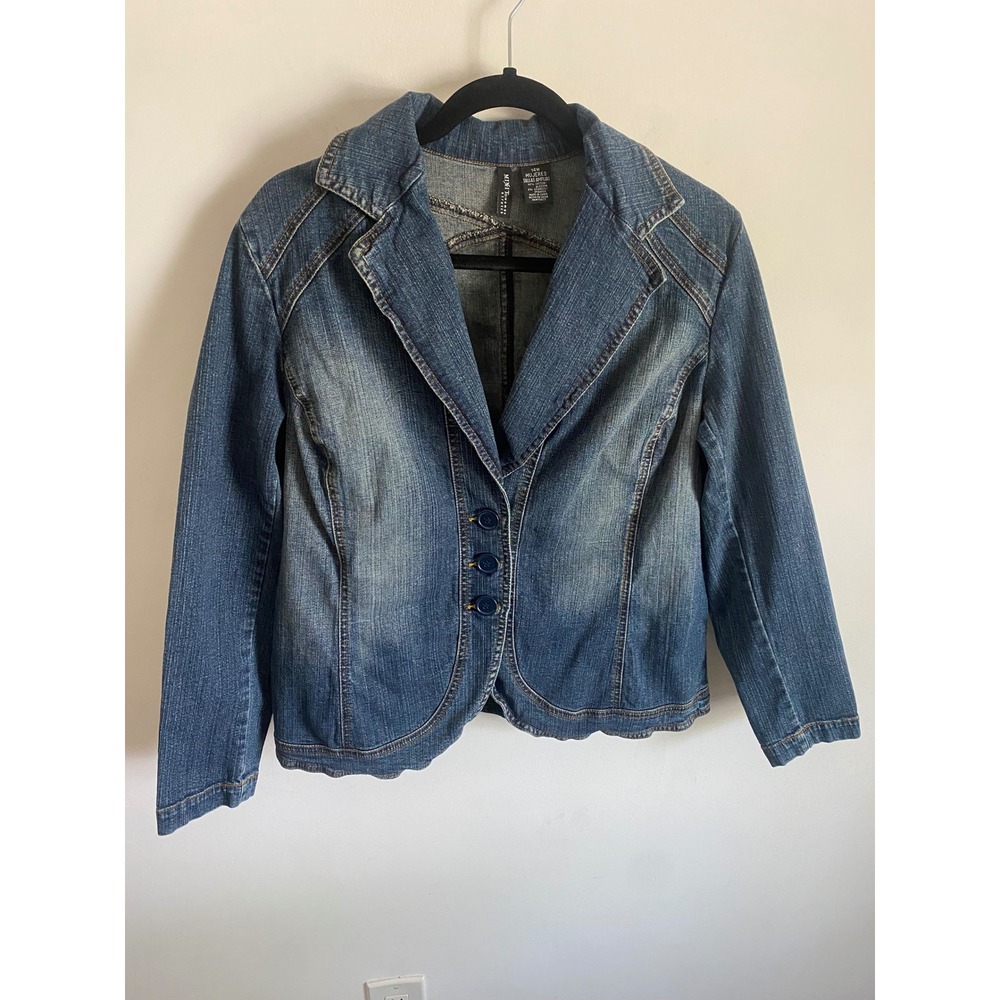 Mixit Woman Blue Denim Blazer Jacket Stretch Medium Wash Plus Size 14W Button Up